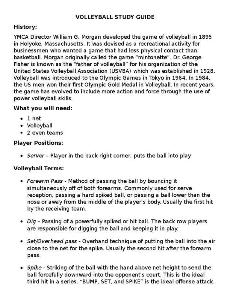 Volleyball Study Guide PDF Volleyball Sports Rules And Regulations