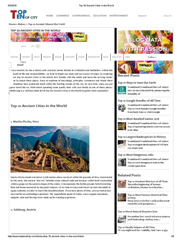 Top 10 Ancient Cities in The World PDF