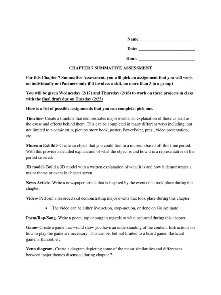 chapter 7 summative assessment Educational Assessment