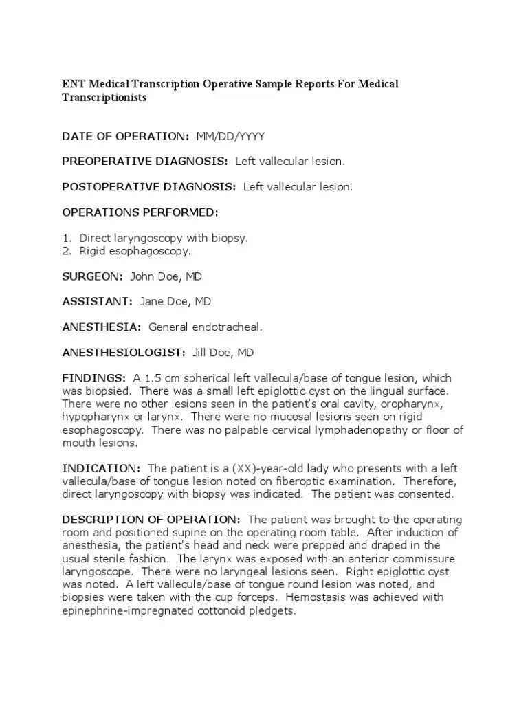 Operation Notes PDF Surgery Anesthesia