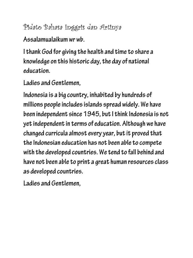 Pidato Singkat Bahasa Inggris Pendidikan Dan Artinya