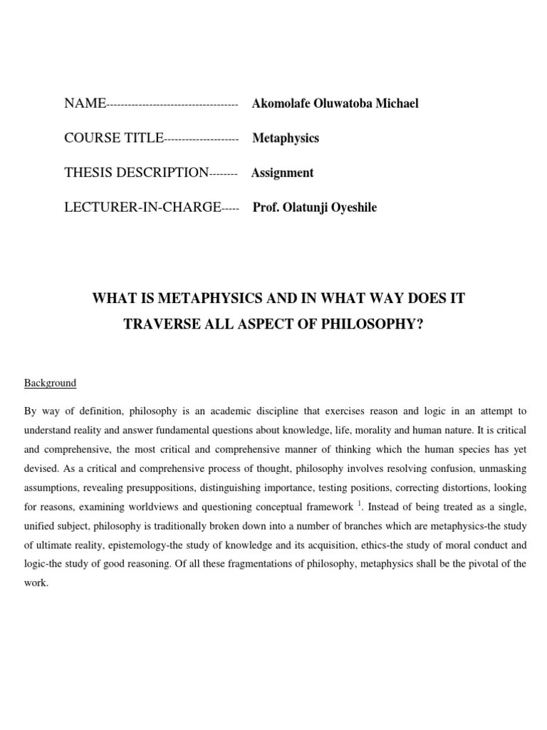 What Is Metaphysics... PDF Metaphysics Ontology