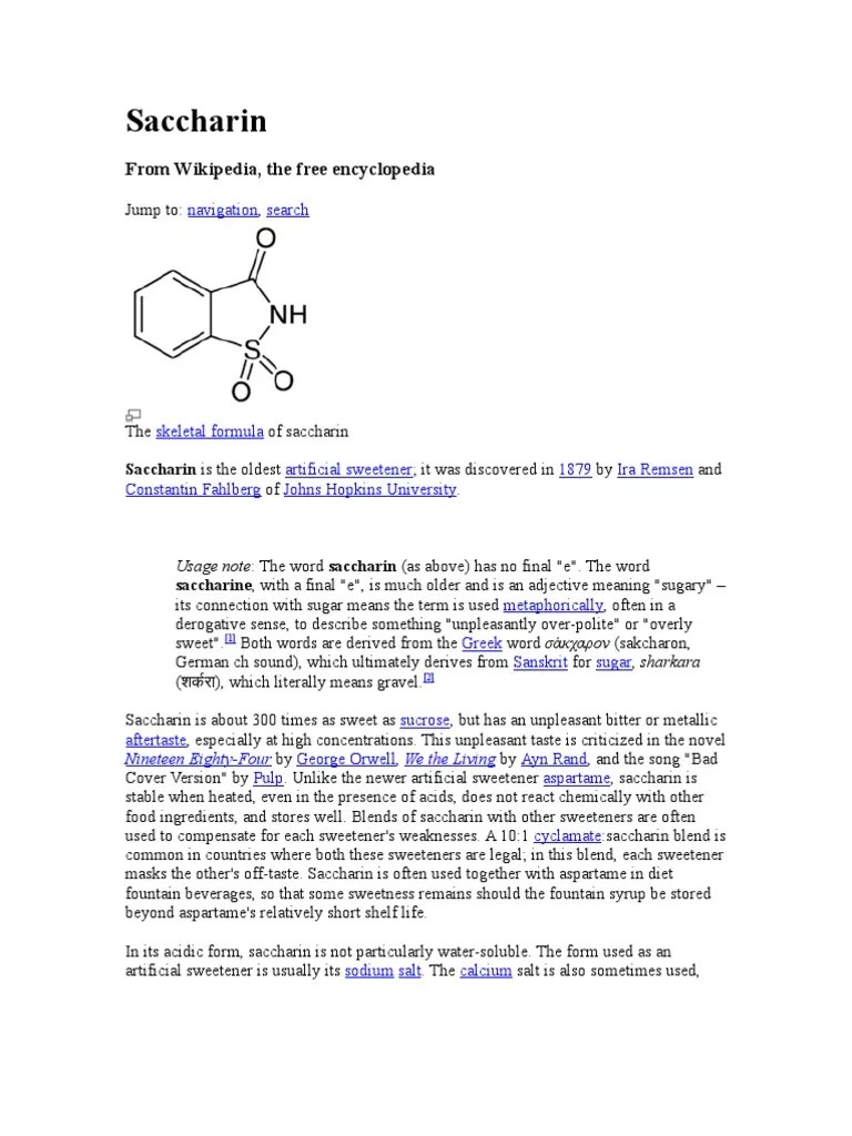 Saccharin PDF Sugar Substitute Food And Drink