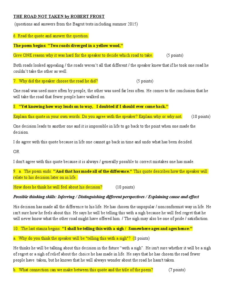 3bagrut Module F Answers To The Road Not Taken PDF