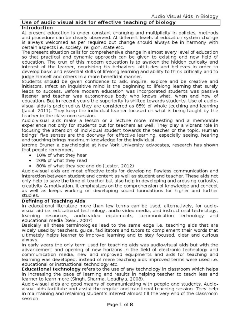 Use of Audio Visual Aids For Effective Teaching of Biology PDF Graphics Educational Technology