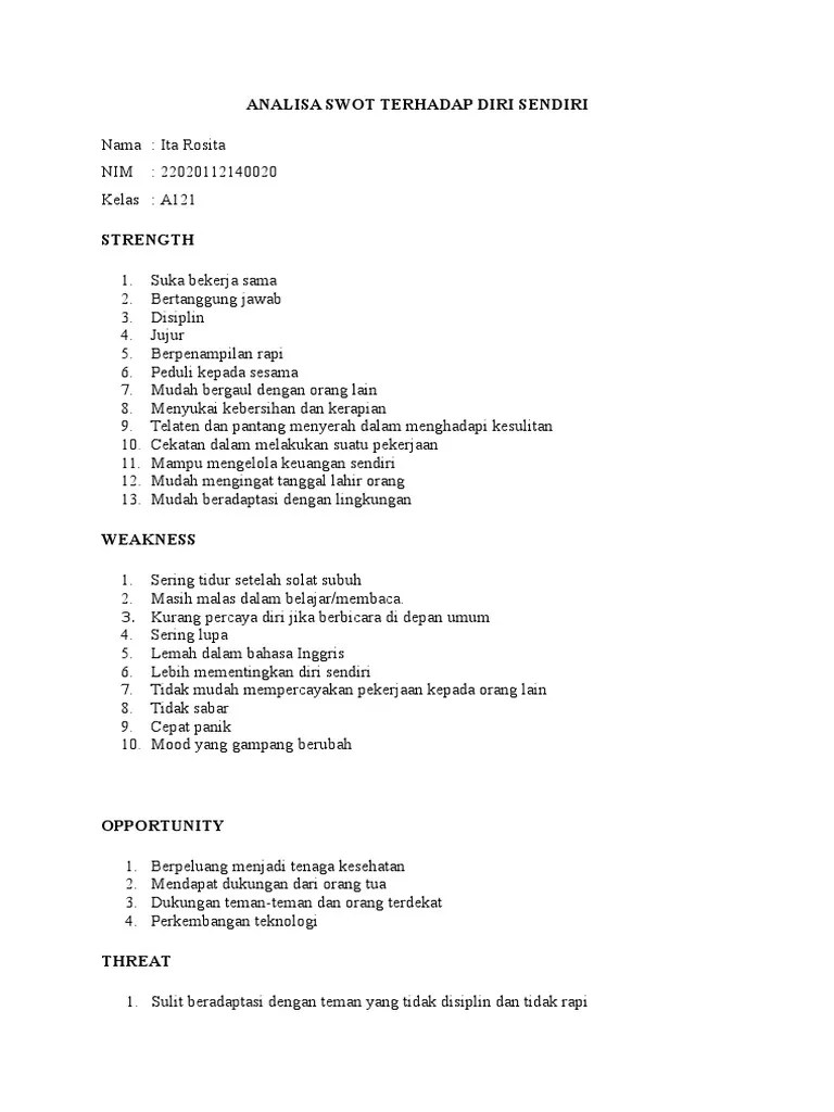 Analisa Swot Terhadap Diri Sendiri | PDF