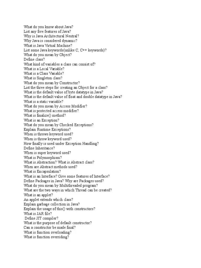Java Viva Questions PDF Java (Programming Language) Method
