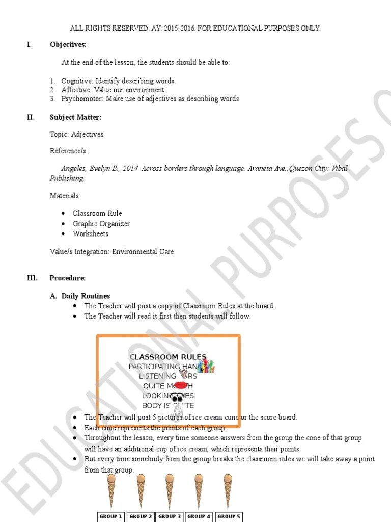 English SemiDetailed Lesson Plan (Adjectives as Describing words).docx Adjective Noun