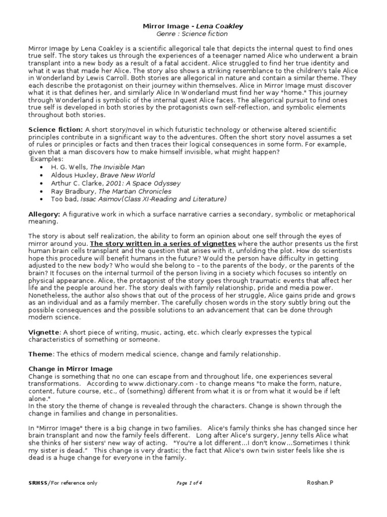 Mirror Image Short story Summary Allegory Alice (Alice's