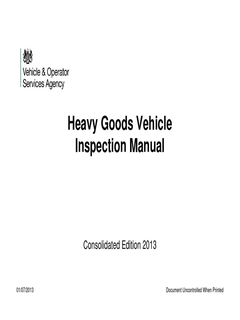 Heavy Goods Vehicle HGV Inspection Manual 2014 PDF Seat Belt Airbag
