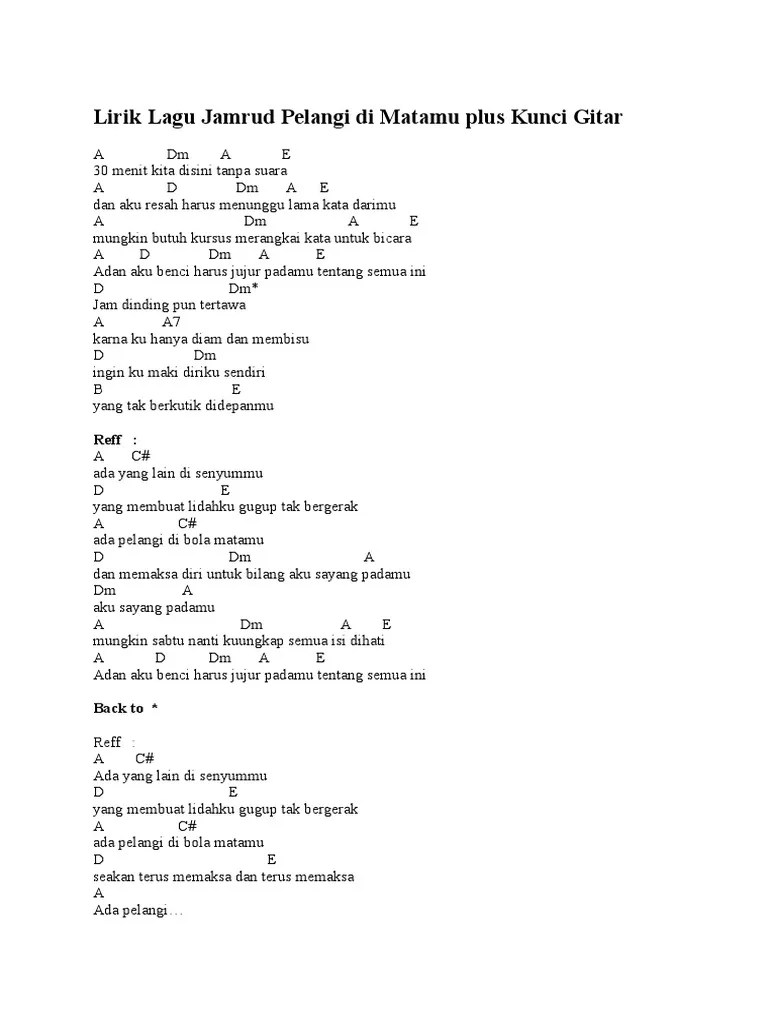 Lirik Lagu Jamrud Pelangi Di Matamu Plus Kunci Gitar | PDF