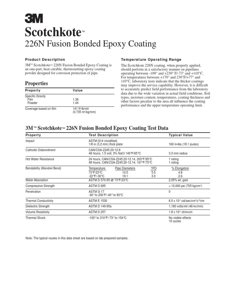 226N Data Sheet FBE Coating Epoxy Manmade Materials