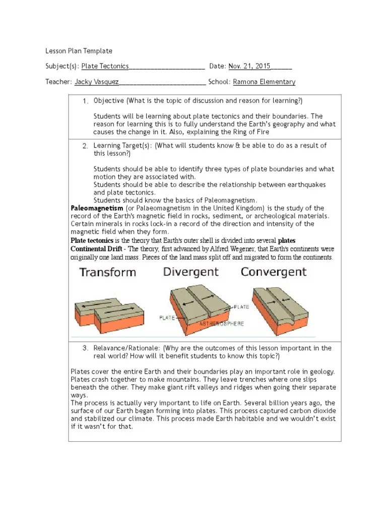 lesson plan templateplate tectonics Plate Tectonics Earth
