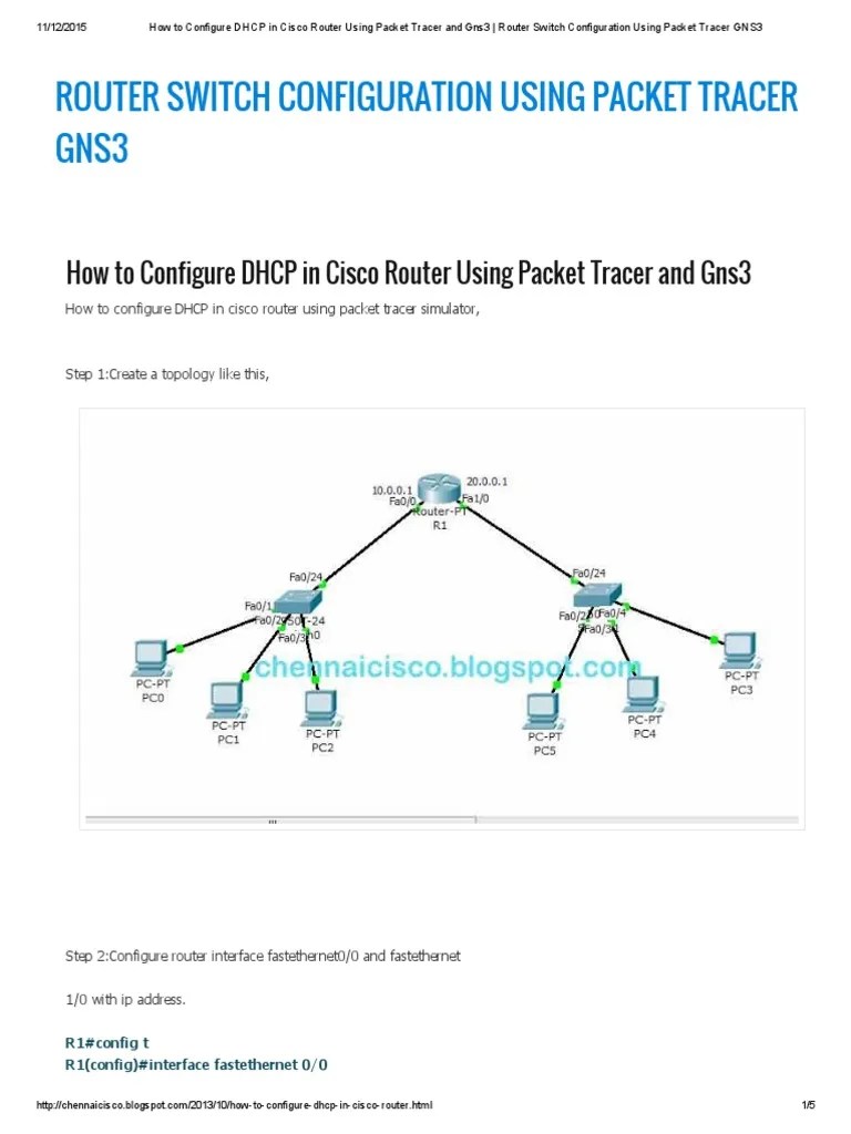 How to Configure DHCP in Cisco Router Using Packet Tracer and Gns3