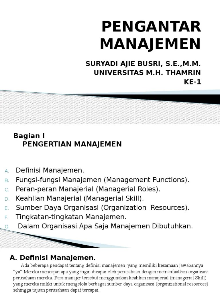 Pengantar Manajemen 1 | PDF