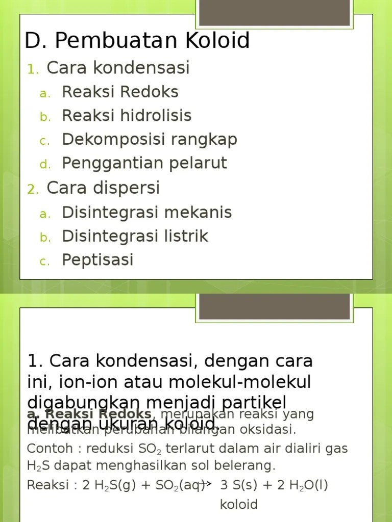 Contoh Pembuatan Koloid Dengan Cara Kondensasi Berbagai Contoh