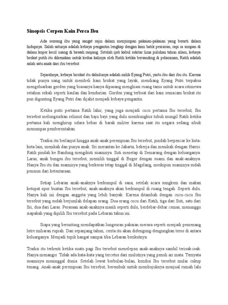Sinopsis Cerpen Kain Perca Ibu | PDF