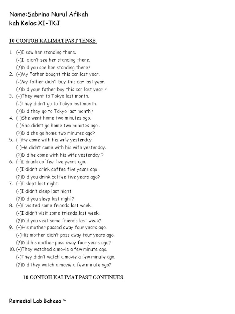 10 Contoh Kalimat Past Tense