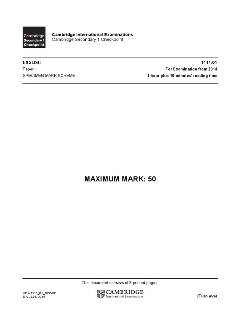 CIE S1 Paper 1 Marking Scheme 20142017.pdf Proposal (Linguistics)