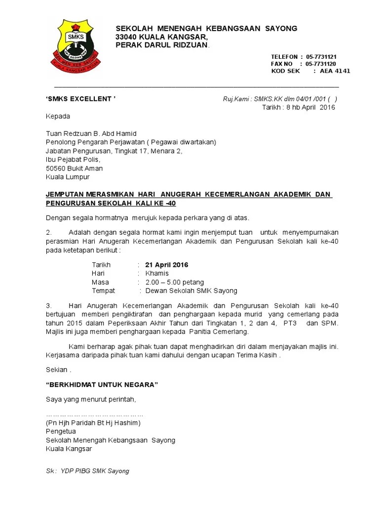 Contoh Surat Rasmi Jemputan Ke Majlis / Surat Jemputan Program Jom Ke