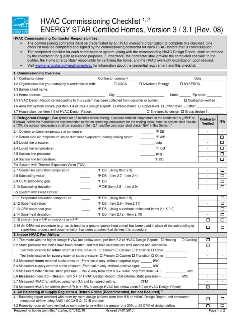 HVAC Commissioning Checklist ENERGY STAR Certified Homes, Version 3 _ 3