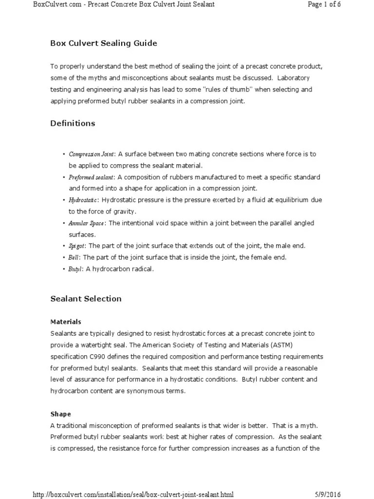 Box Culvert Joint Sealant PDF Concrete Manmade Materials