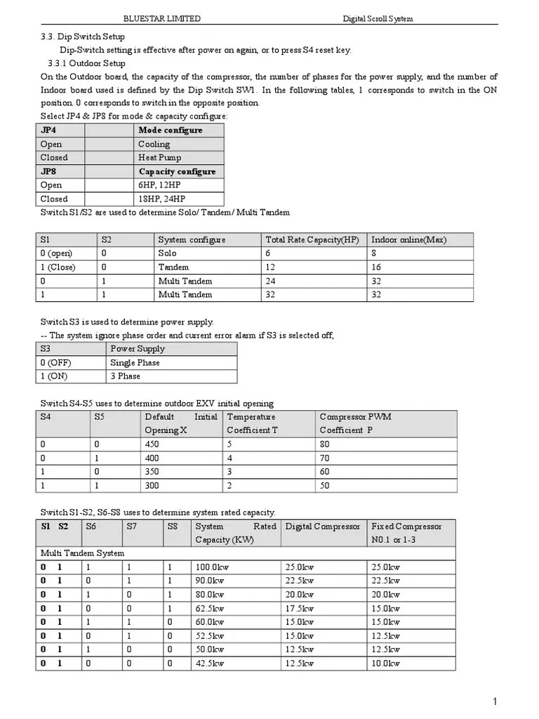 DIP Switch Settings for R22 System Electrical Engineering Temperature