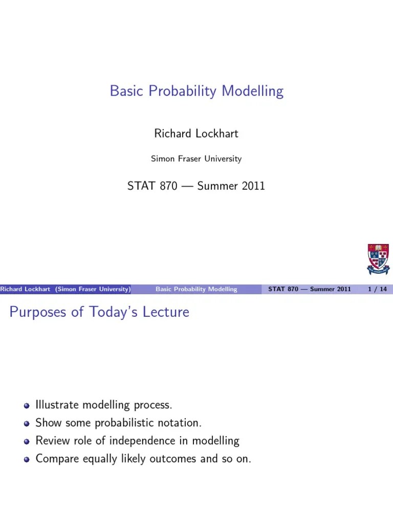 Basic Probability Modelling Richard Lockhart PDF Probability