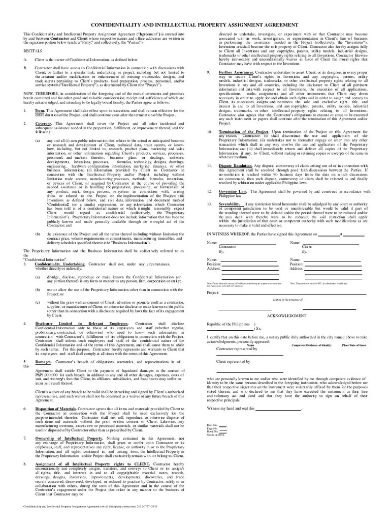 Accreditation_Confidentiality and IP Assignment Agreement Trade