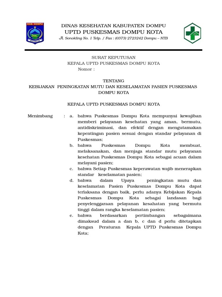 Kebijakan Peningkatan Mutu Dan Keselamatan Pasien Puskesmas