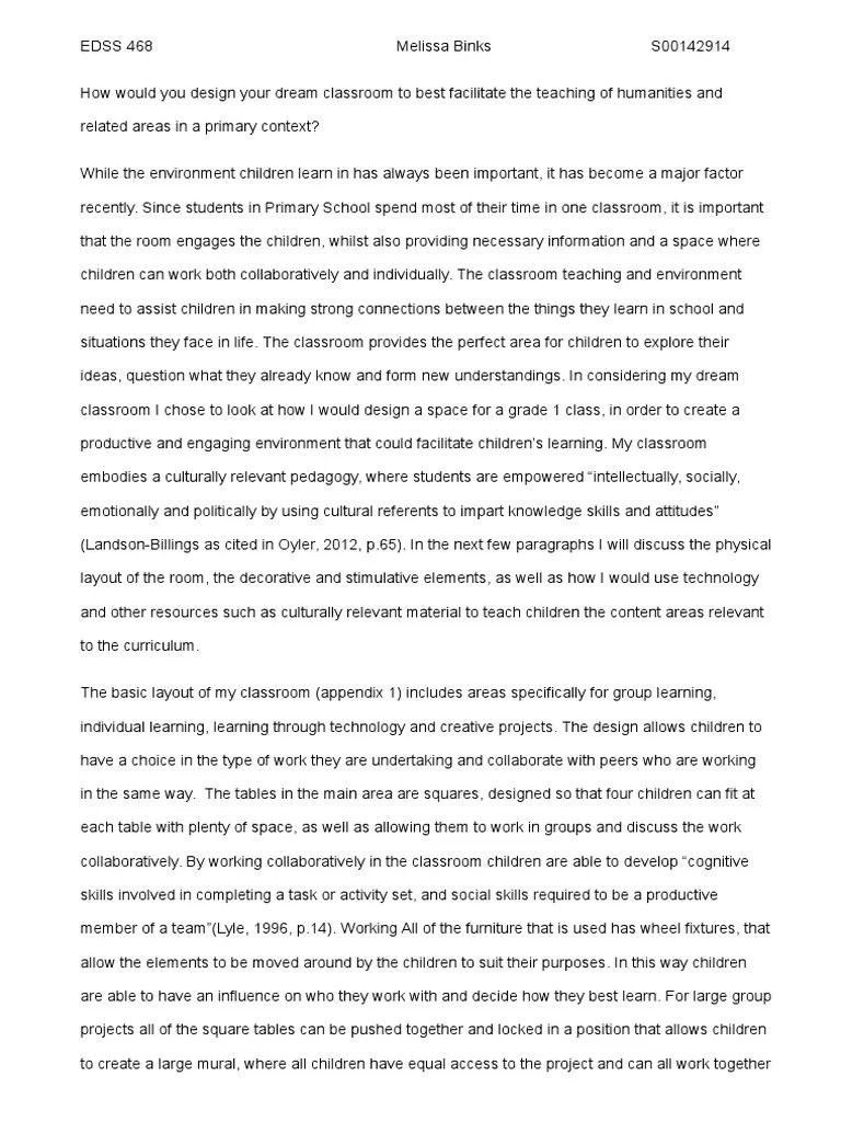 dream classroom essay Classroom Curriculum