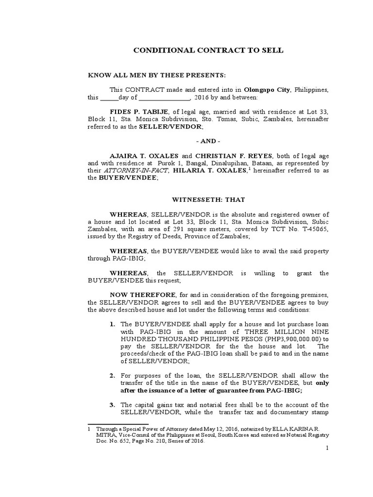 Contract to Sell PAGIBIG Notary Public Civil Law Law)