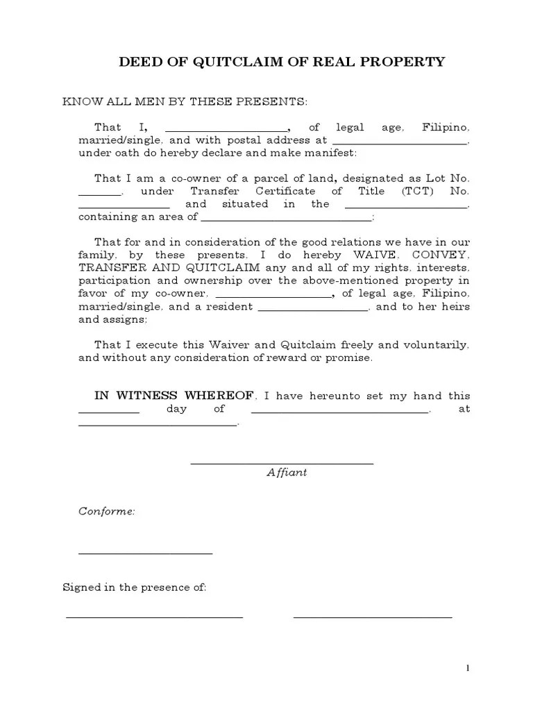 Deed of Quitclaim of Real Property. Format Deed Notary Public