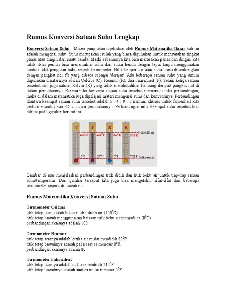 Rumus Konversi Satuan Suhu Lengkap | PDF