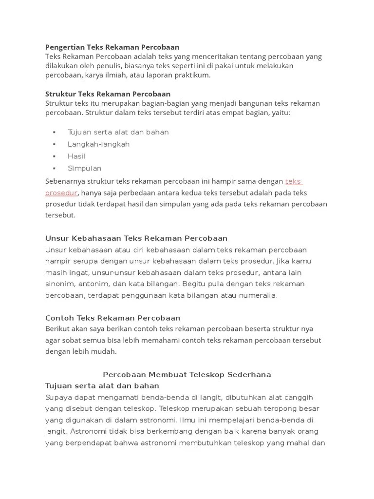 Contoh Teks Laporan Percobaan Adalah Guru Pendidikan