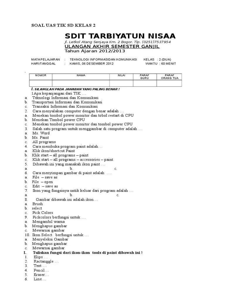 Soal Uts Tik Kelas 3 Sd Semester 2 Bagikan Kelas