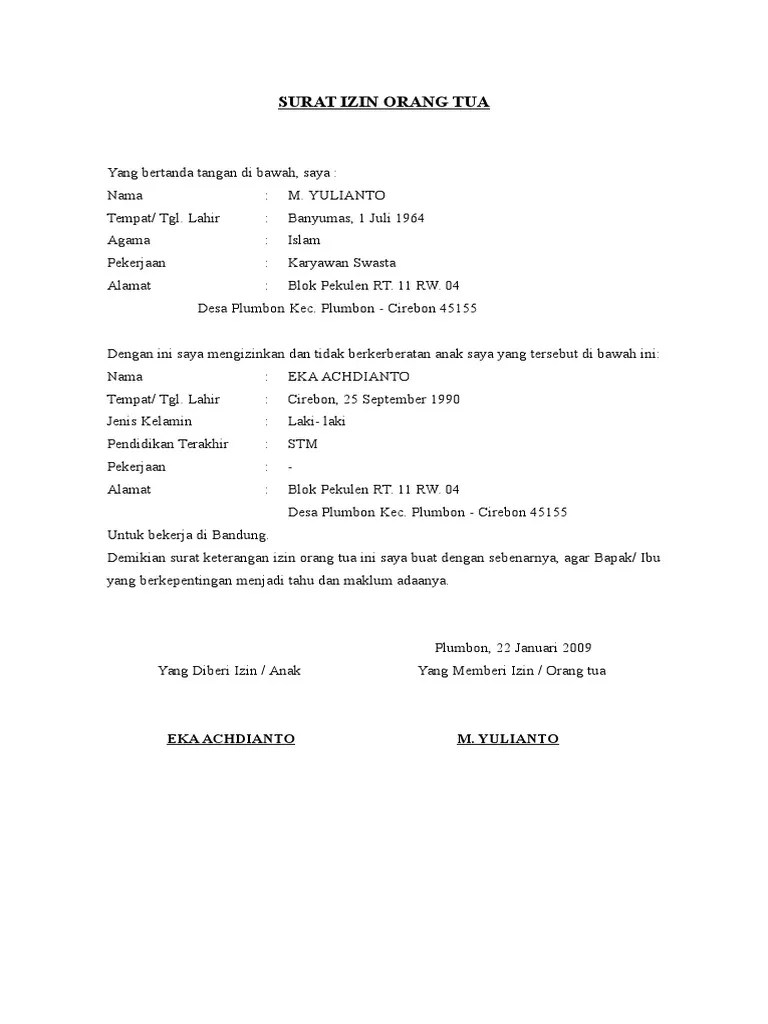Contoh Surat Izin Orang Tua