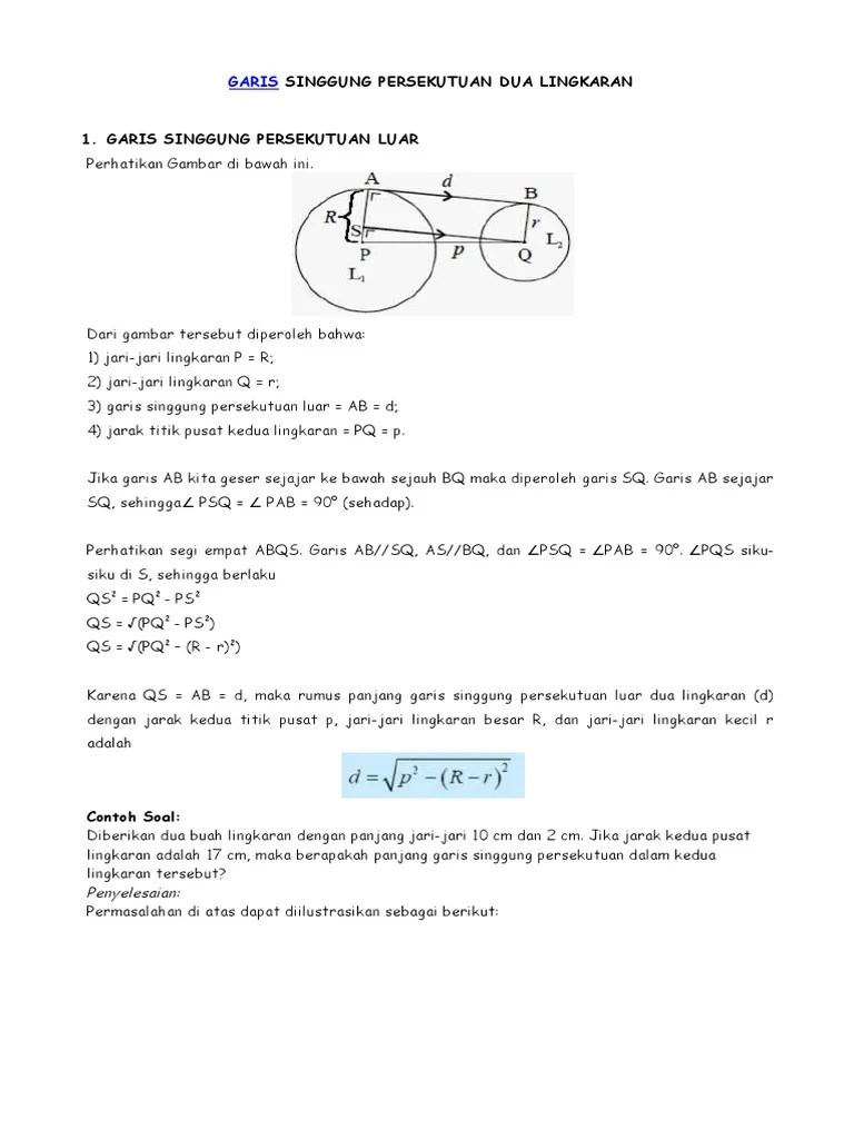 Contoh Soal Garis Singgung Persekutuan Dalam Kelas 8 – Berbagai Contoh
