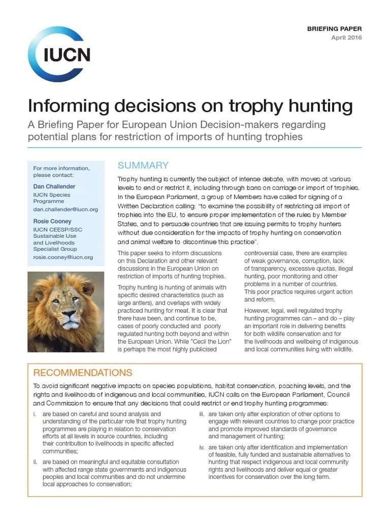 Informing Decisions On Trophy Hunting (Hunting IS Conservation) PDF