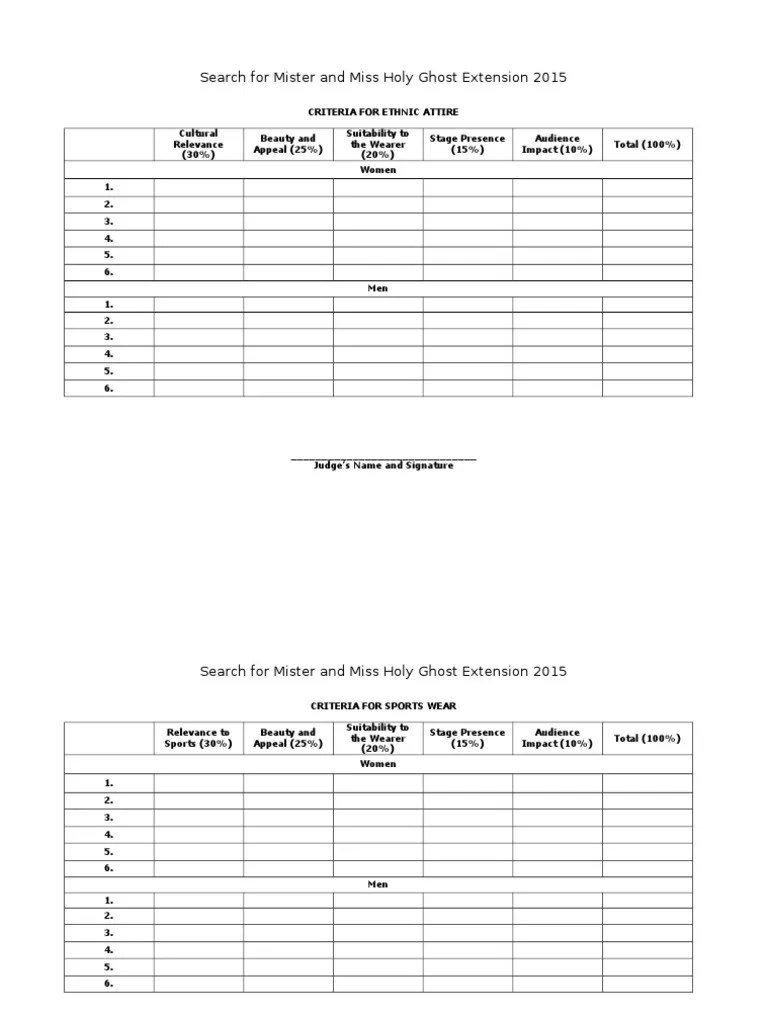 Criteria for Judging