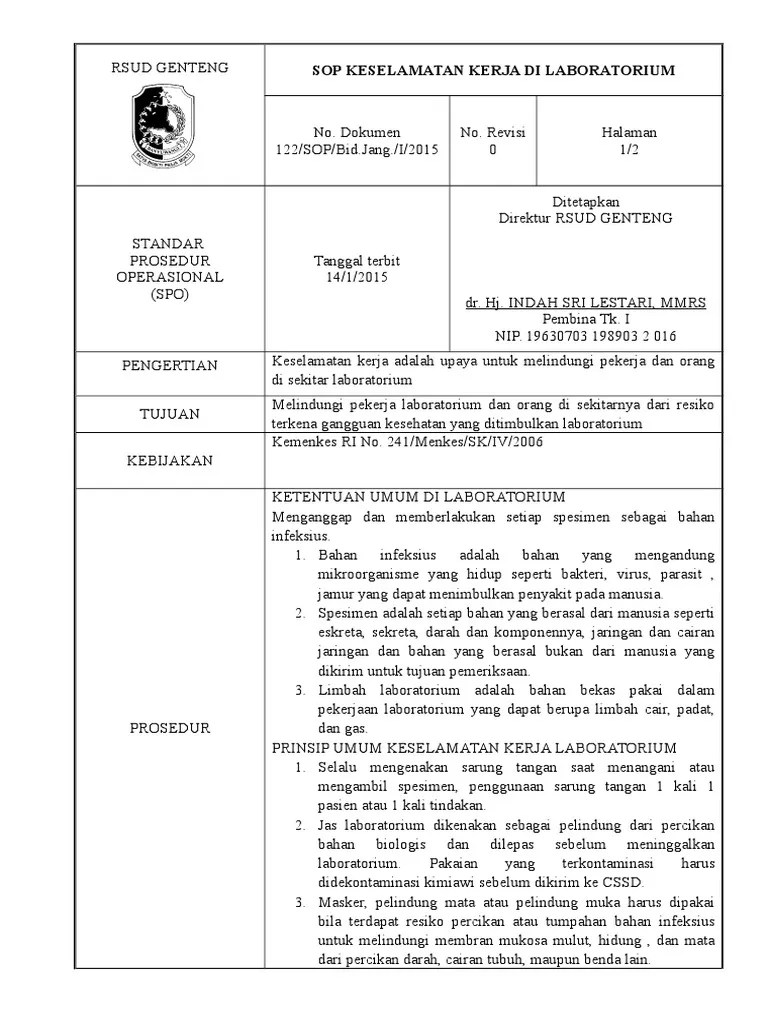 122 SOP Keselamatan Kerja Di Laboratorium