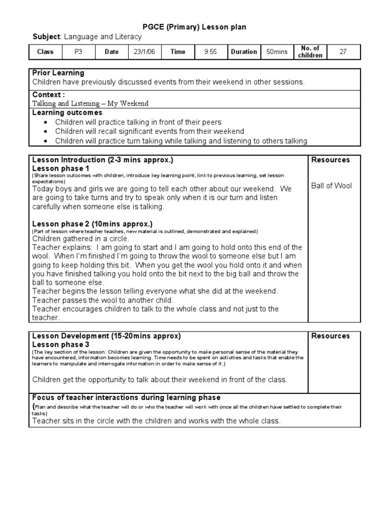 Circle Time Lesson Plan Lesson Plan Teachers