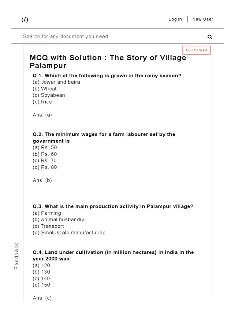 MCQ With Solution The Story of Village Palampur Edurev PDF