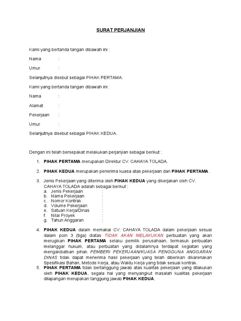Contoh Surat Kontrak Kerja Proyek Contoh Surat Surat Terbaik