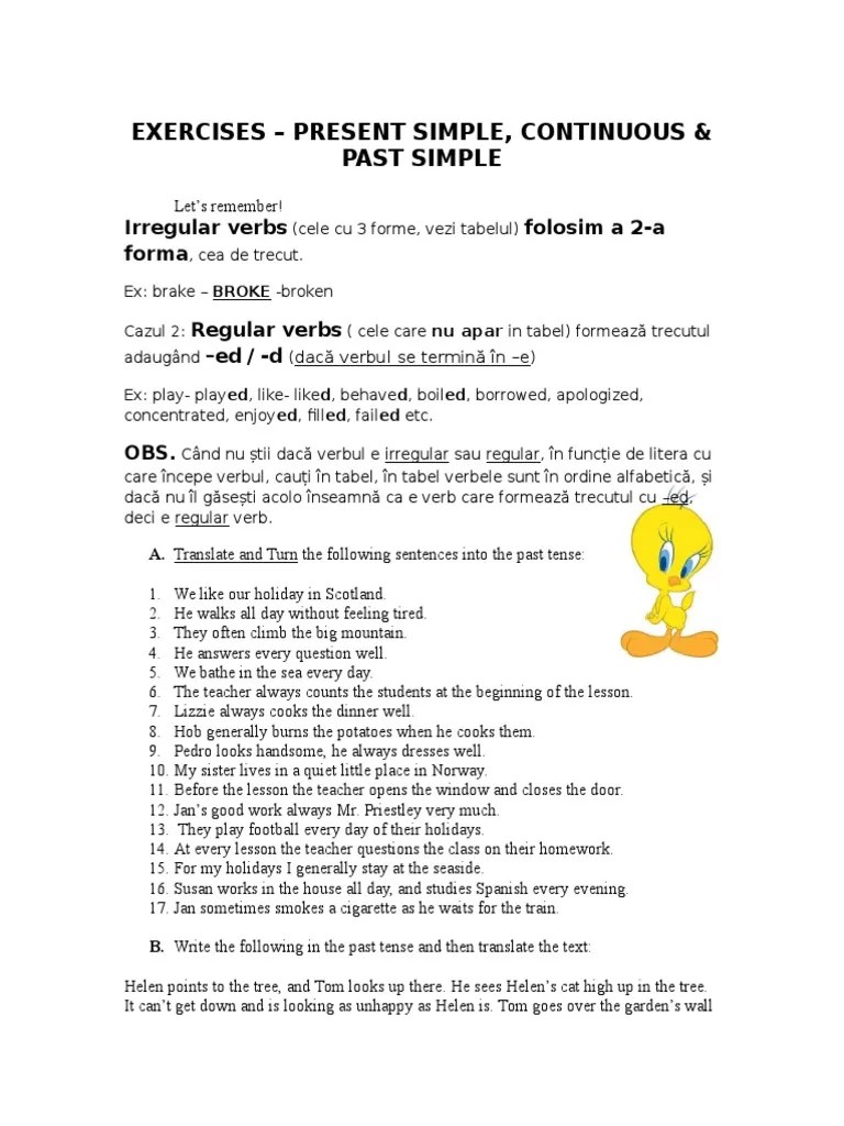 Translate and Turn the Following Sentences Into the Past Tense Grammar