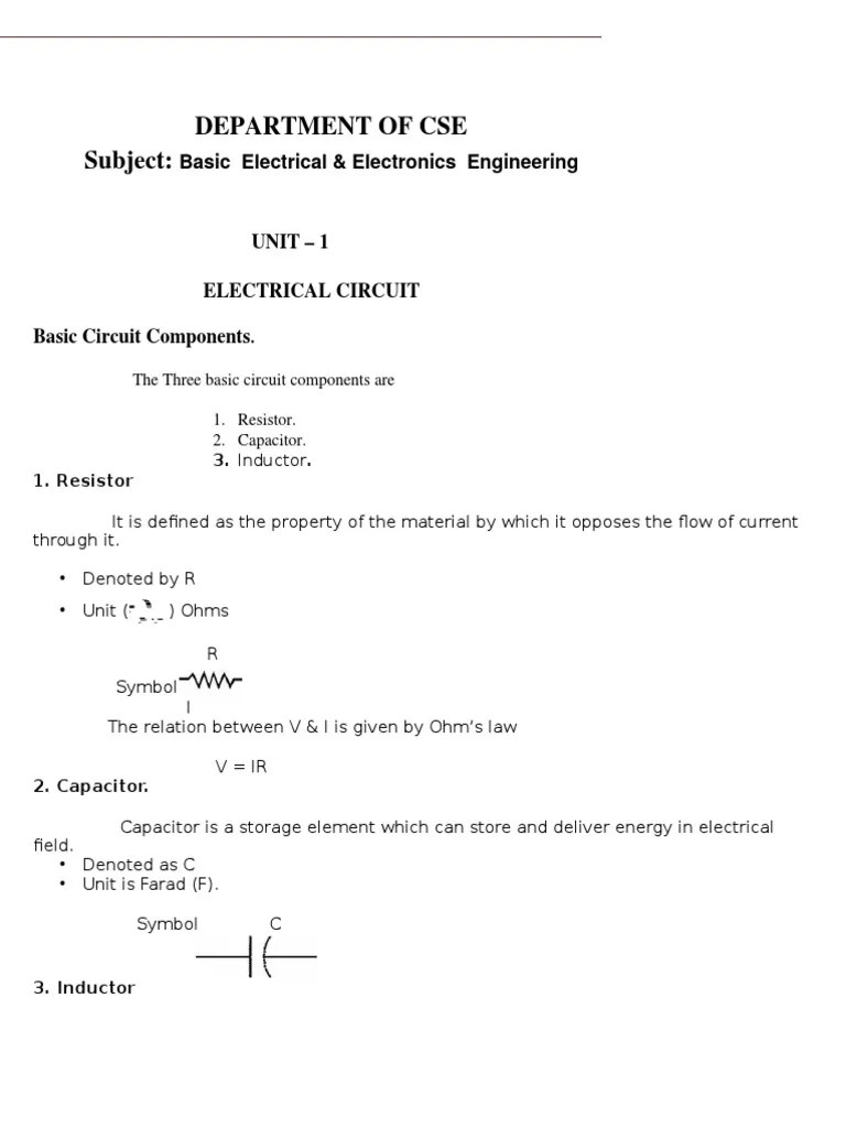 Lecture NotesBasic Electrical and Electronics Engineering Notes