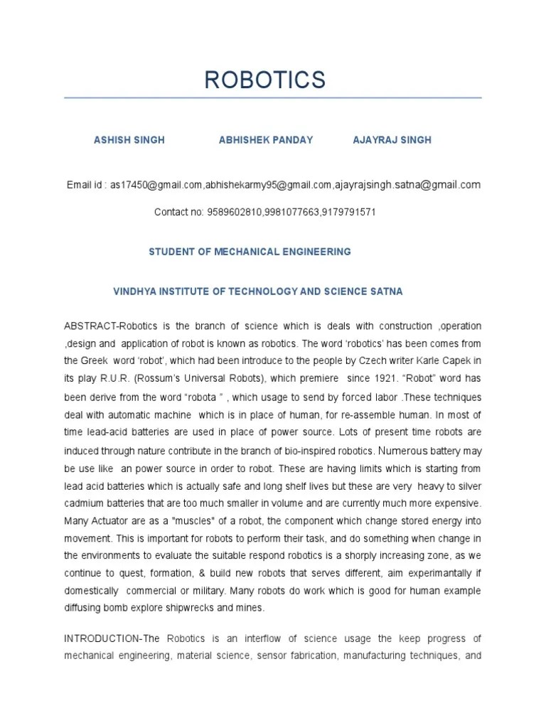 Minor Project Robotics PDF Robotics Robot