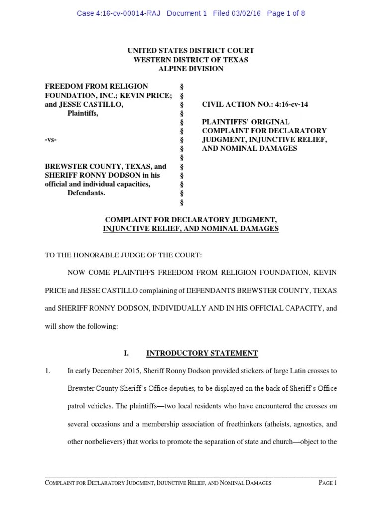 Plaintiff's Complaint for Declaratory Judgment Complaint United