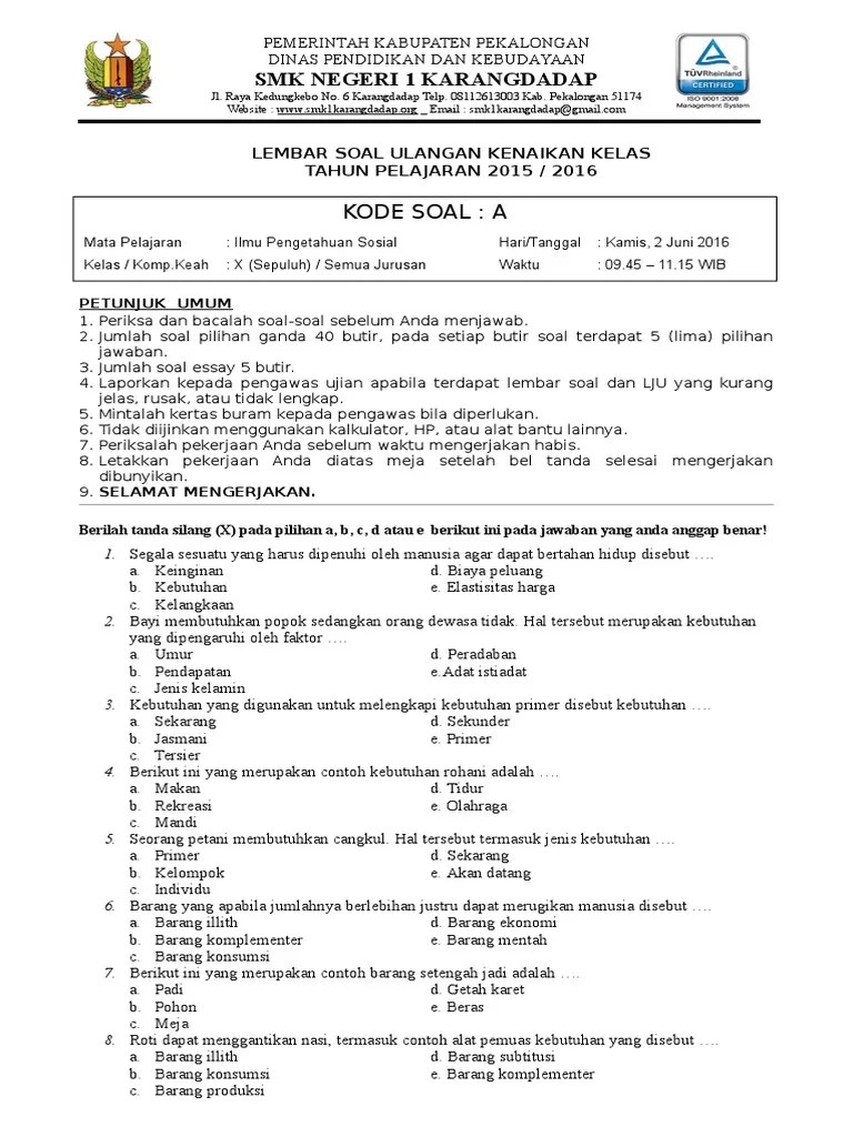 Kumpulan Soal Ips Smk Kelas Xii Ingat Sekolah