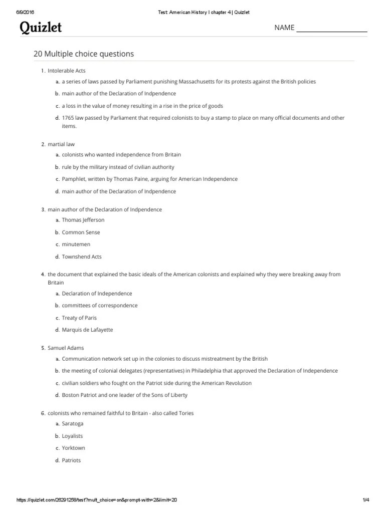 Test American History I Chapter 4 Quizlet PDF American Revolution